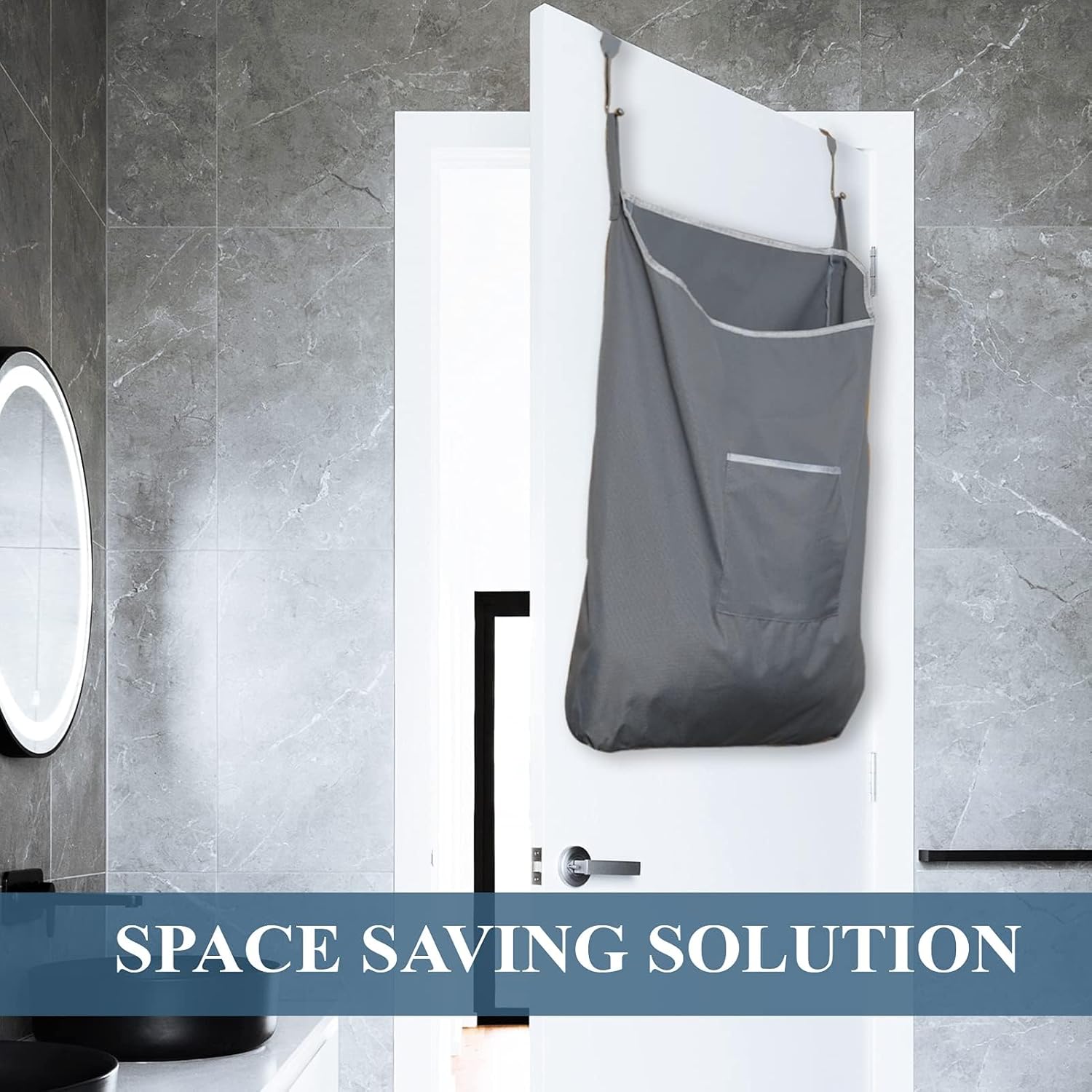 The Fine Living Co. X-Large Hanging Laundry Hamper with Over Door Hooks & Adhesive, Durable Space Saving Laundry Bag with Zipper and Wide Open Top,Hanging Dorm Laundry Hamper 20"x3.75"x31" (Gray-XL)