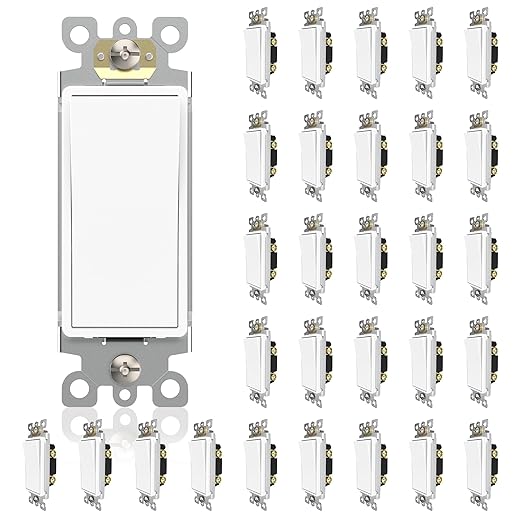 ThunderWay Matte White Single-Pole Decorator Wall Light Switch, Decorative Paddle Rocker Switch Replacement, 15A 120/277V, UL Listed for Residential Grade Applications, 30 Pack