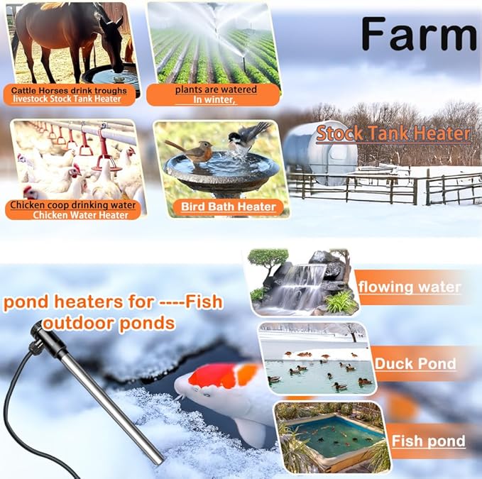 1500W Fully Submersible Electric 120V Immersion Water Heater, Hot Tub Heater, Portable Thermostat for Bathtub, Baptismal, Baptistry, Sap, Inflatable Pool, Above Ground Pool Submersible Water Heater