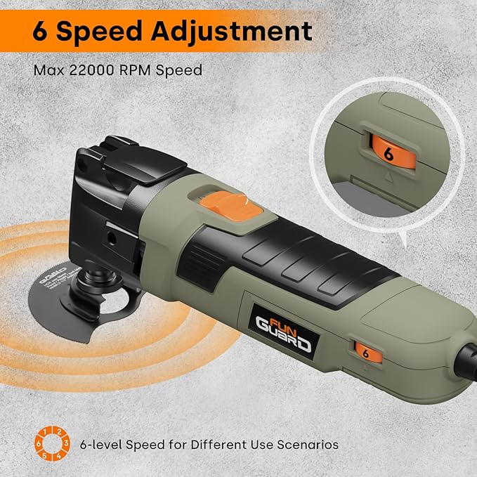 Oscillating Tool 300W, 6 Variable Speeds 22000 OPM Electric Corded Multi-tool with 3.5°Oscillation Angle, Quick Change Blade System,30pcs Accessories for Cutting, Sanding, Grinding, Scraping