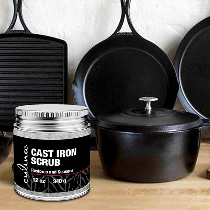 Culina Cast Iron Cleaning & Restoring Scrub | Removes Rust Without Scratching & Care Before Cleaning, Washing & Seasoning | 100% Natural | for Cast Iron Skillets, Pans & Cookware