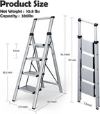 Taranta 4 Step Ladder, Portable Folding Ladder with Wide Pedal, Lightweight Aluminum Step Stool with Convenient Handgrip, 330 lbs Capacity Stepladder for Home, Office - Silver