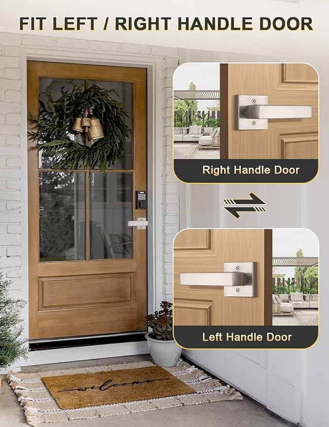 5 Pack Dummy Door Handles Brushed Nickel for Left Hand and Right Hand, Mordern Square Closet Hallway Door Knobs, Non-Turning Single Side Pull