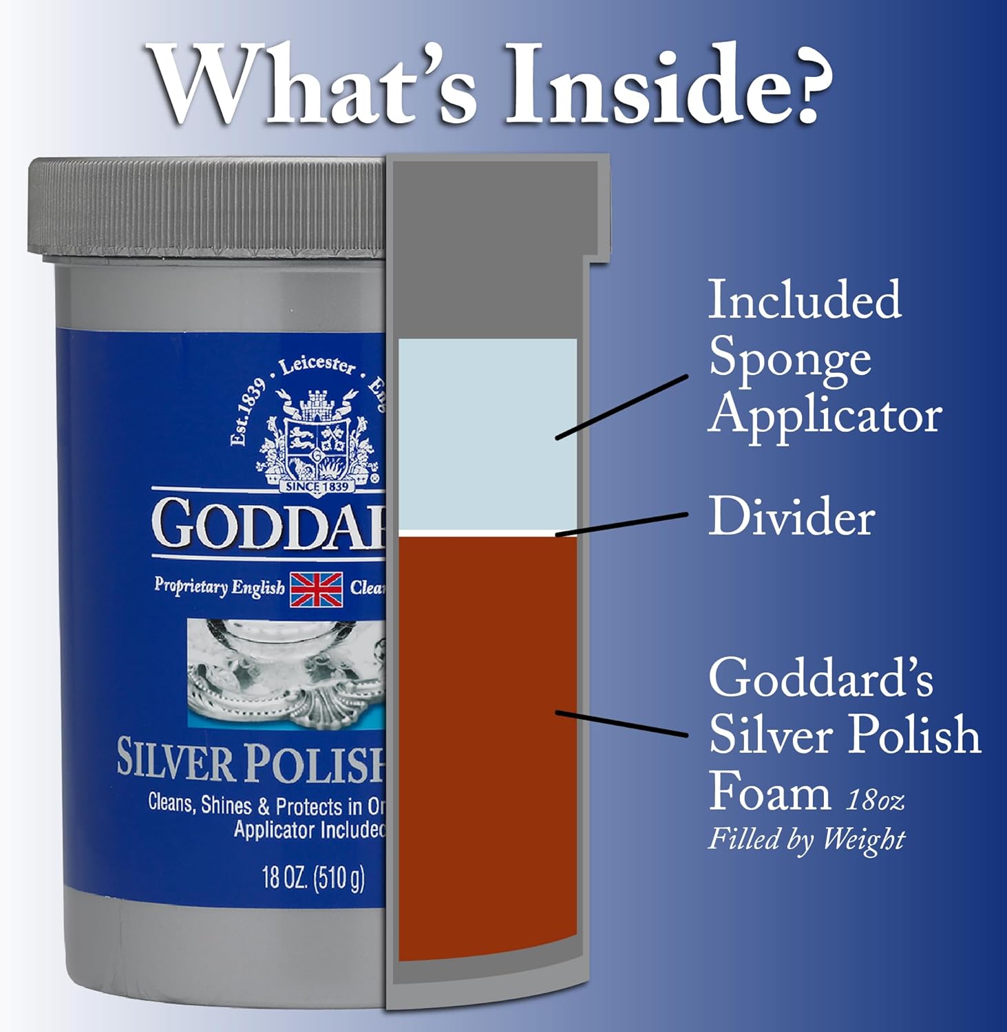 Goddard’s Silver Polish Foam – Silver Jewelry Cleaner for Antiques, Accessories, Ornaments & More – Silver Cleaner for Silverware Protection – Tarnish Remover for Jewelry w/Sponge Applicator (18 oz)