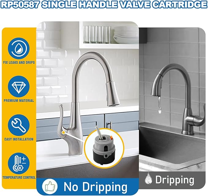 RP50587 Cartridge Valve Replacement for Delta RP50587 Valve Cartridge, Compatible with Single-Handle Kitchen and Lavatory Faucets-Includes Allen Wrench
