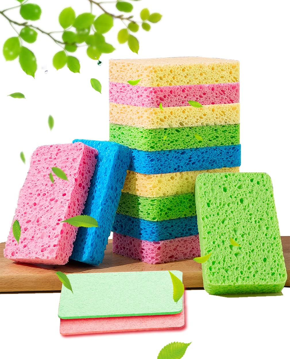 METUUTER 12-Count Kitchen Sponges- Compressed Cellulose Sponges Non-Scratch Natural Dish Sponge for Kitchen Bathroom Cars, Funny Cut-Outs DIY for Kids