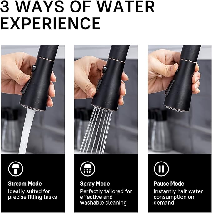 WEWE Kitchen faucets with Pull Down Sprayer, Farmhouse Kitchen Faucet Oil Rubbed Bronze Commercial Modern high arc Stainless Steel Single Handle Single Hole for Utility rv Laundry Sinks