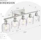 zeyu Modern Brushed Nickel Bathroom Lights Fixture, 35 Inch 5 Light Vanity Lighting Over Mirror, Brushed Nickel Finish with Clear Hammered Glass, ZJF63B-5W BN