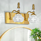 Modern Glass Crystal Vanity Light - Vintage Bathroom Lighting Fixtures Over Mirror, 2 Light Vanity Lights G9 Bulb (11.81 Inch, Gold)