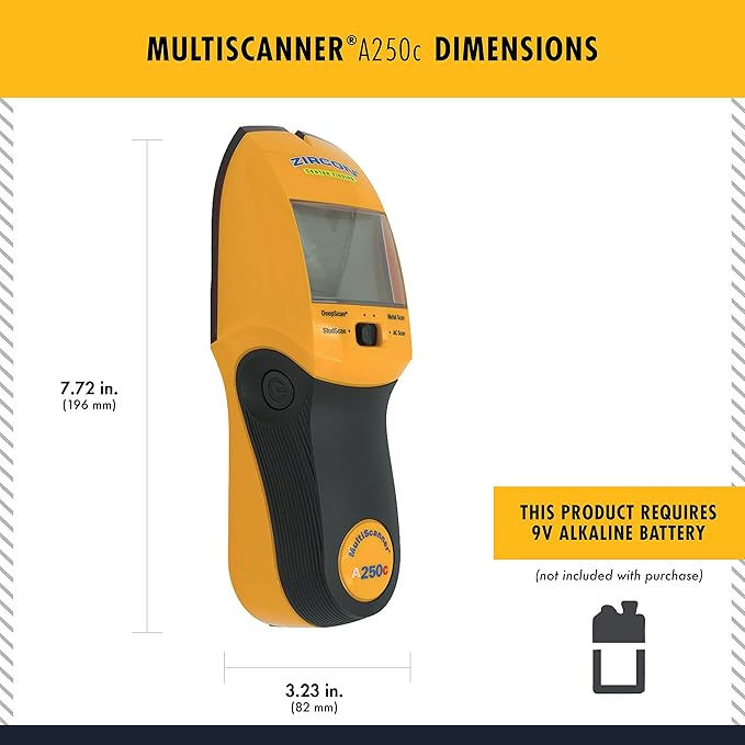 Zircon MultiScanner A250c All-In-One Stud Finder/Metal Detector/Live AC Wire Detection and Scanner