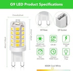 BUBO G9 LED Bulb 4000K Cool White 430 Lumens, 3W Equivalent 40W T4 G9 Halogen Replacement, 360°Beam Angle 120V Non-Dimmable No-Flicker G9 Light Bulbs for Crystal Chandelier Lighting, 10 Pack