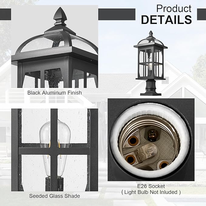 Darkaway Large Outdoor Post Lights Lamp Posts Outdoor Lighting, 21.7inch Waterproof Aluminum Post Lights Exterior Light Fixtures with Glass,Overside Fence Pole Lights for Porch Yard Patio Garage