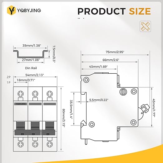 DC Circuit Breaker 16 Amp Solar Panel Disconnect Switch 12V-500V 3 Poles Miniature Solar Circuit Breaker for Outdoor PV Homes Battery, AC 110V DIN Rail MCB