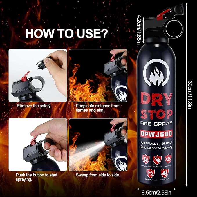 3PCS Fire Extinguisher for Home - Dry Stop Fire Extinguisher Spray, 600g Dry Chemical Fire Extinguisher for Kitchen, Car & Home | Portable, Fights Grease, Electrical & Vehicle Fires