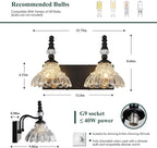 Vintage Bathroom Vanity Light, 2-Light Black Vanity Lighting Fixture with Flower Glass Shade, Bathroom Lighting Fixtures Over Mirror