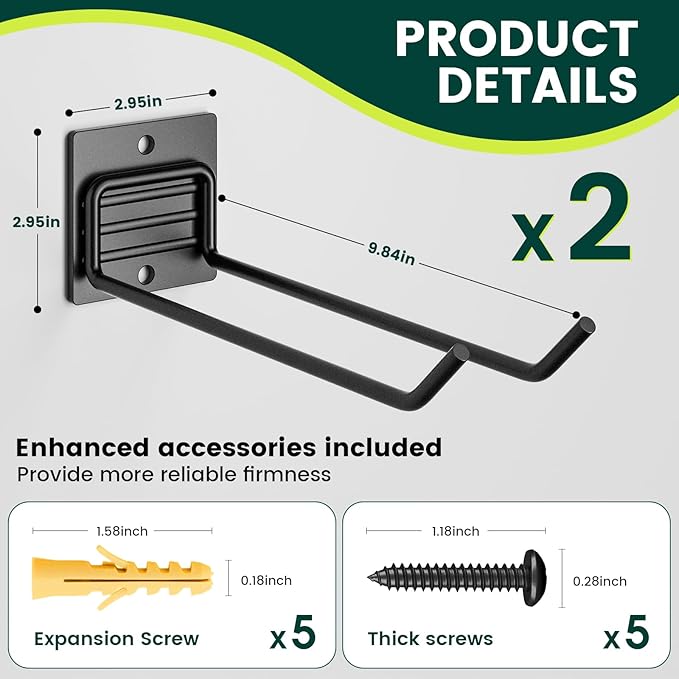 Garden Tool Organizer Rack, Wall Mount Garage Tool Organizer Storage Hook for Yard Shed, Metal Garage Garden Tool Hanger for Lawn Organizer Holds Shovel,Rakes,Brooms,Hoses 2 Pack