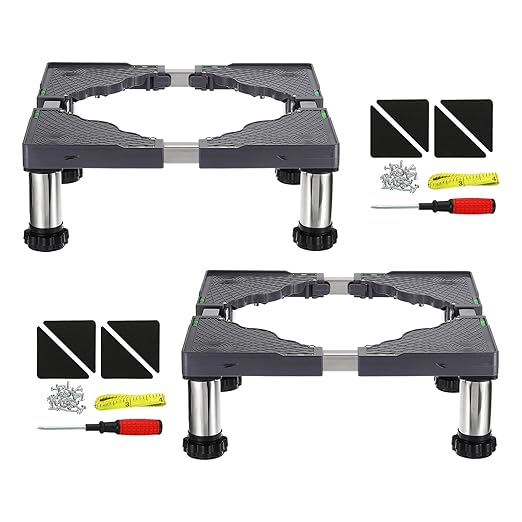PATIKIL Mini Fridge Stand, 4 Strong Feet Laundry Stand Base Multi-Functional Adjustable Base Tray Anti-Vibration for Refrigerator Washing Machine Dryer AC, 5.5"-6.7" Height, 2Pack