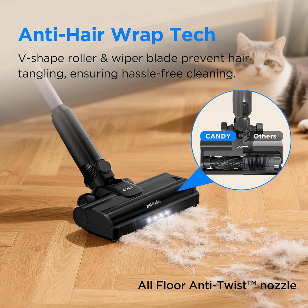 Candy Cordless Vacuum Cleaner,45Mins Vacuum Cleaners for Home,Stick Vacuum,Strong Suction,Removeable Battery,Anti-Tangle,One Click Clean,Lightweight Handheld for Hardwood Floor Carpet Pet Hair Car