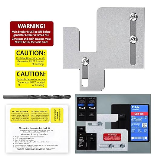 Generator Interlock Kit for Eaton Cutler Hammer Generator BR Series 150 or 200 Amp Panel, 1 1/4-1 7/16 inches Spacing Between Main and Branch Breaker