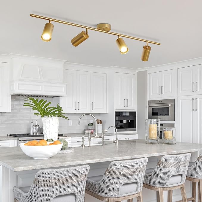 KCO Lighting 4-Light Flush Mount Track Lighting Fixtures Modern Kitchen Track Lights Brass Gold Ceiling Light Spotlight Mid Century Bar Spot Lights Indoor