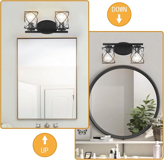 mavcadonf Modern Vanity Lights - 2-Light Fixture with Cage Shade, Matte Black, Over Mirror for Bathroom & Kitchen