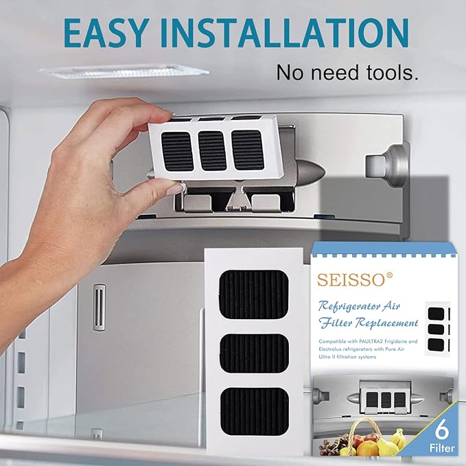 SEISSO Paultra2 Refrigerator Air Filter Replacement for Frigidaire Pure Air Ultra II, ELPAULTRA2 Filter for Electrolux Pure Advantage ULTRA II, Freshen Your Fridge with Activated Carbon-6Packs