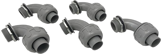 Sealproof 1-Inch 5 Pack Non-Metallic Liquid-Tight 90-Degree Conduit Connector Fitting, 1" Dia 5-Pack
