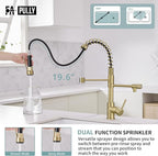 Brushed Gold Kitchen Faucet with Pull Down Sprayer, Single Handle Commercial Brass Kitchen Sink Faucets with 3 Way Drinking Kitchen Faucet, for Water Filtration System or Pot Filler Faucet in Gold