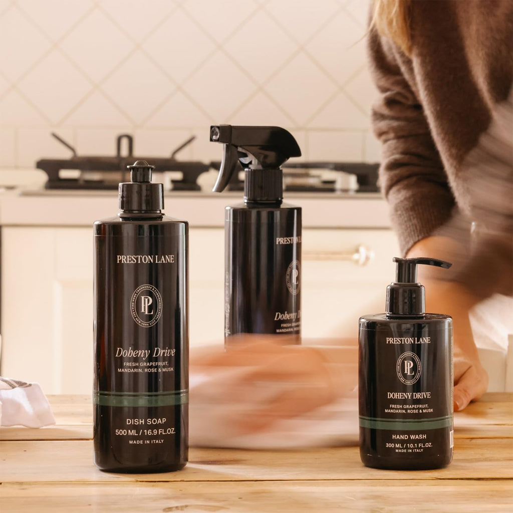Preston Lane Luxury Kitchen Set – Hand Wash, Dish Soap & All-Purpose Cleaner | Plant-Powered Cleaning Essentials Bundle with Fine Italian Fragrance, Terrace View Scent