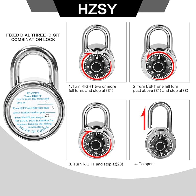 Combination Padlock 12 Pack, Fixed Dial Combination Padlock with Different Combinations, 2 in. Wide. Black Turntable, Lock for Gym & Locker, School, Toolbox, and More