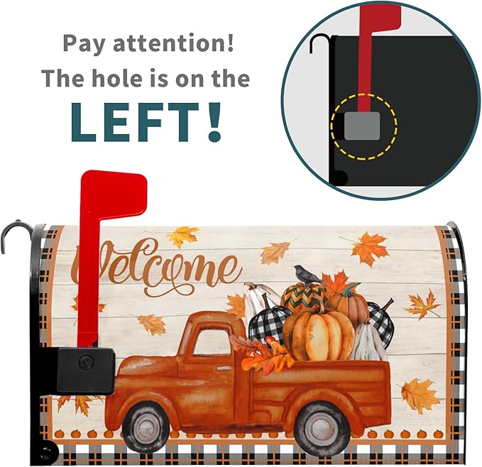 Kawani Fall Mailbox Cover - Autumn Harvest Orange Pumpkin Truck Maple Leaves Magnetic Standard Size 21x18 Inch Thanksgiving Waterproof Post Box Wrap Garden Yard Decor