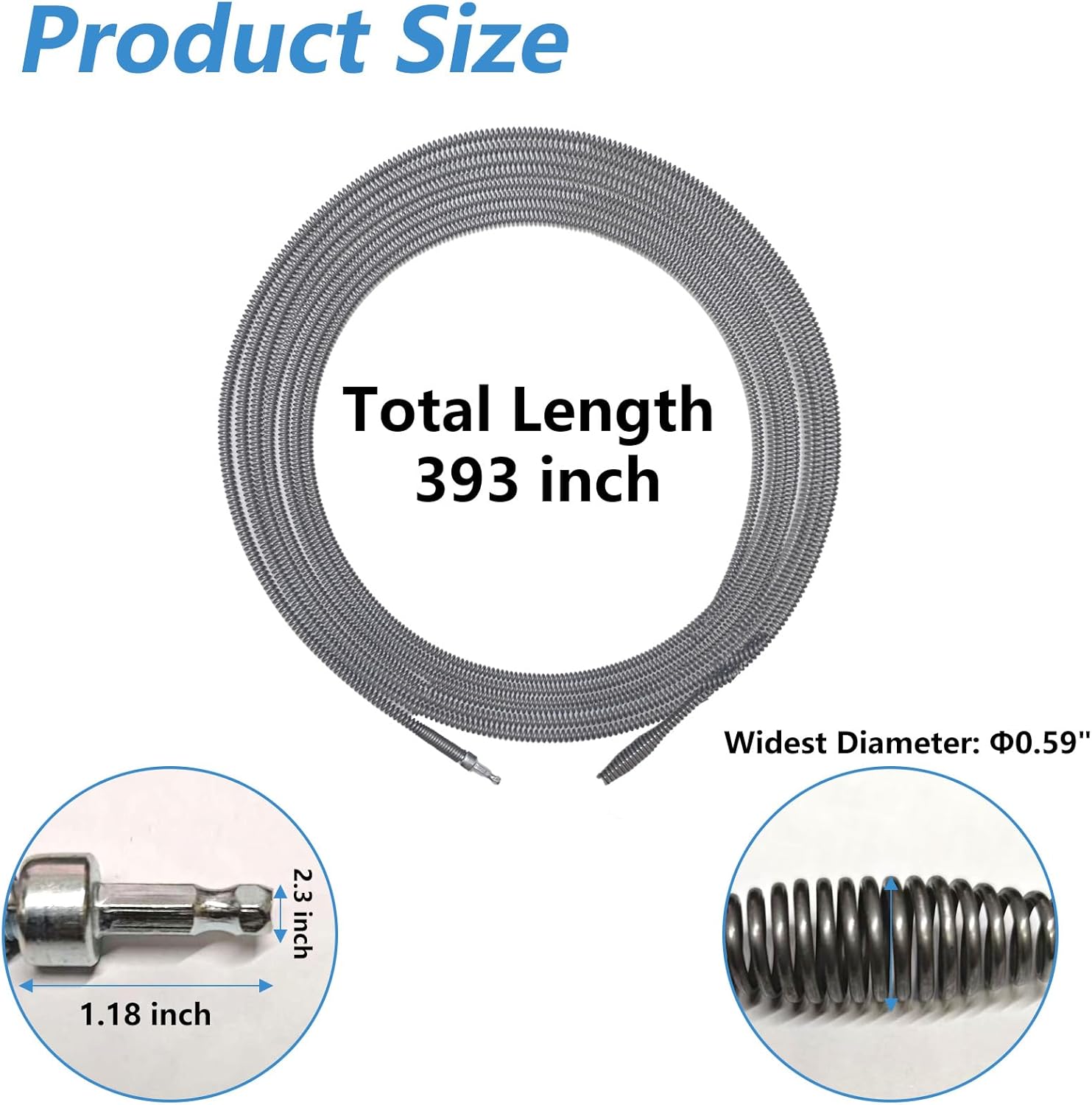 Drain Clog Remover, Spring Drain Snake with Electric Drill Connector, Metal Drain Hair Removal Tool for Sewer Kitchen Sink Bathroom Toilet Clogged Drain Auger Cleaner,1 Pcs 393.7 In 32.8 FT