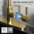 APPASO Brushed Gold Kitchen Faucet Touchless, Touchless Kitchen Faucet with Pull Down Sprayer and Soap Dispenser Gold, Single-Handle Spring Faucet for Kitchen Sink Stainless Steel, Brushed Gold