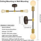 2 Lights Bathroom Wall Sconce Vanity Modern Industrial Wall Lamp Pole Wall Mount Lighting Fixture（Gold/Black Color）