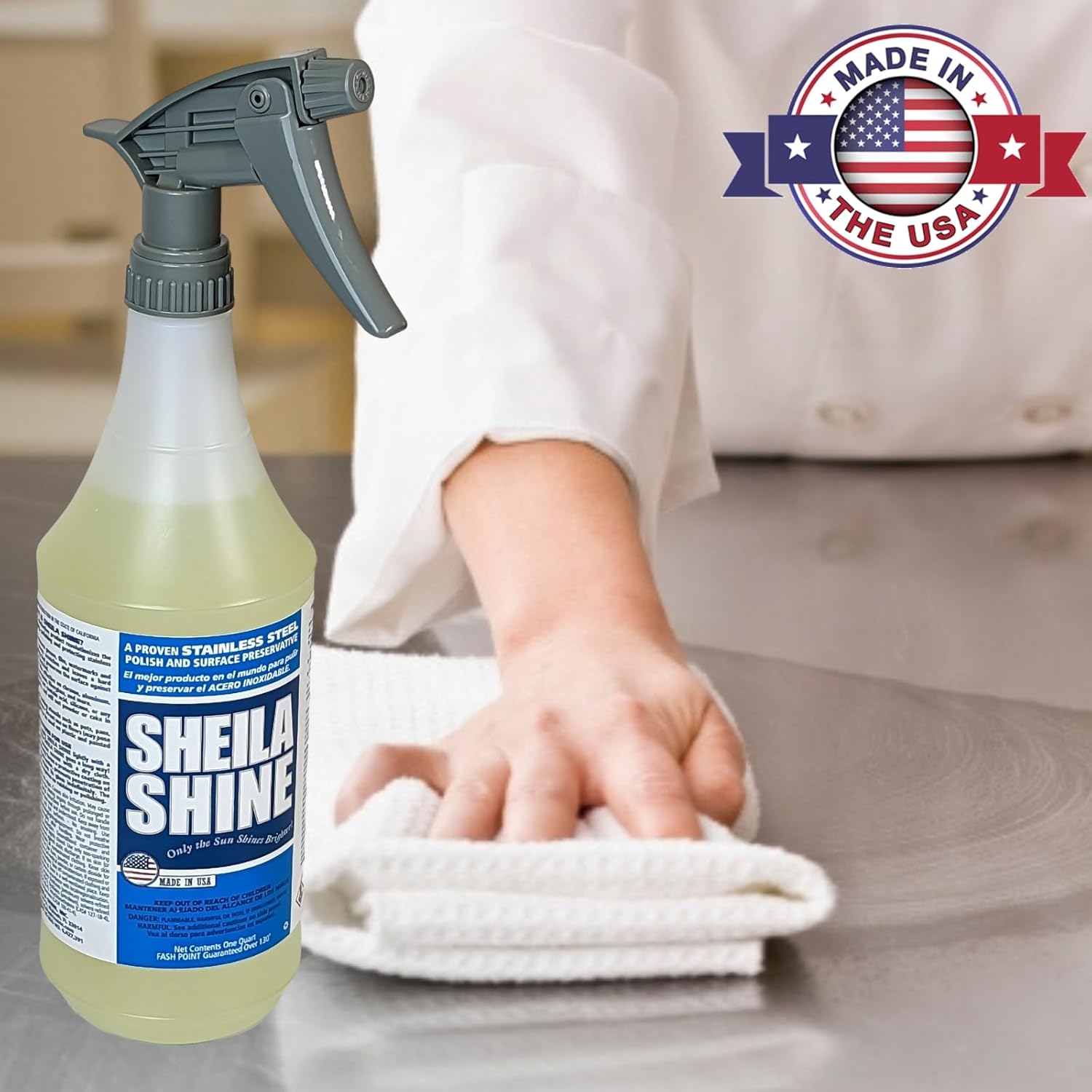 Sheila Shine 1 Quart Stainless Steel Cleaner and Polish, Protects Household Kitchen Surfaces, Removes Grease, Fingerprints & Watermarks, Stainless Steel Cleaner for Appliances, Fridge, Oven & Sink