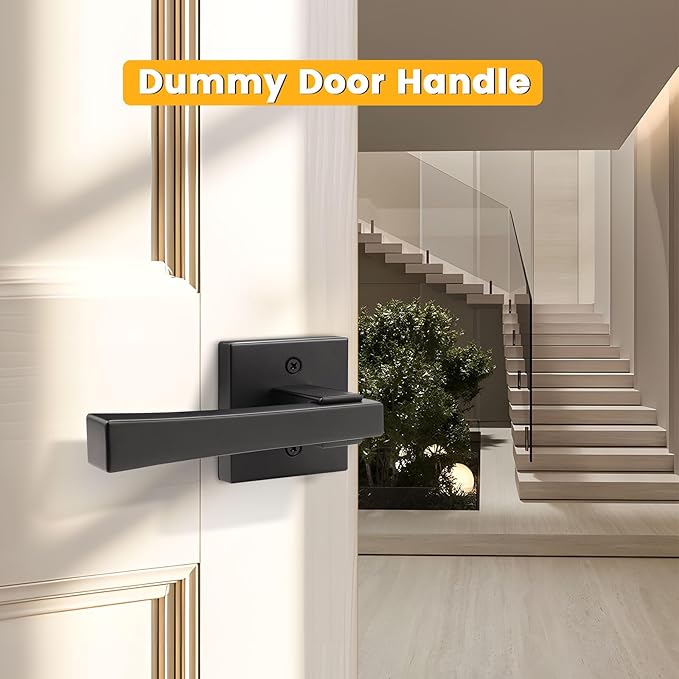 knobelite 1 Pack Dummy Door Handles,Matte Black Square Door Levers,Non-Turing Single Side Knob Pull for Closet French Doors