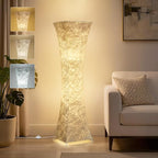 GyroVu Floor Lamp for Living Room, 47“ 3-Color Temperature Standing Corner Floor Lamps, Modern Column Floor Light with White Fabric Shade for Bedroom, Home Office, Kids Room, 2 Bulbs Include