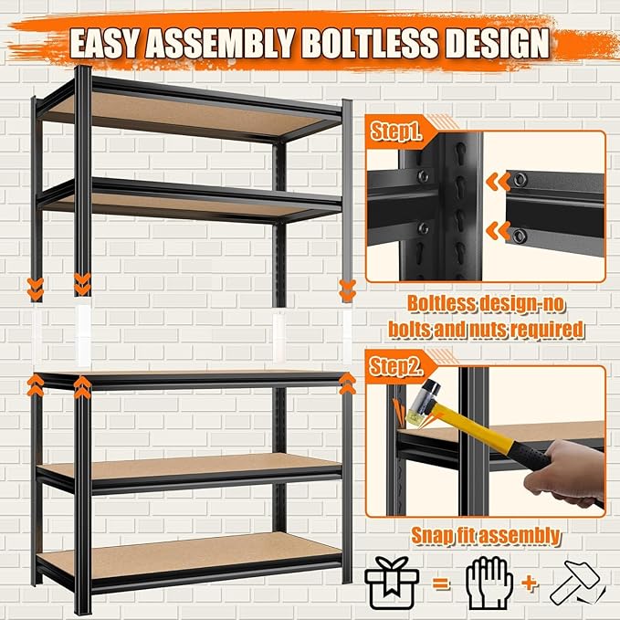 Garage Shelving, 2000LBS Garage Shelving Heavy Duty, Adjustable and Detachable Metal Storage Shelves with Fences, Easy Assembly, Shelves for Warehouse,Basement (35.4" W*15.7" D*72" H)
