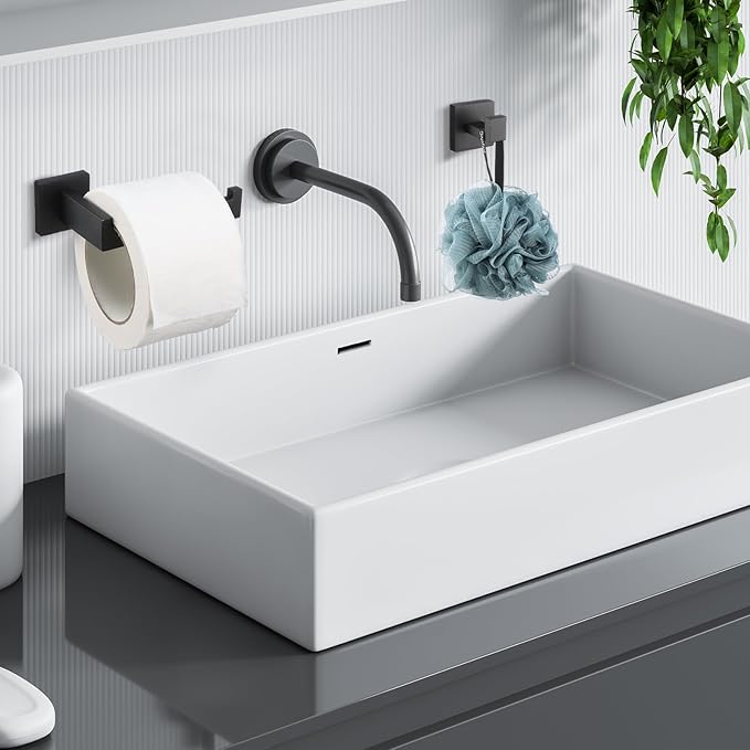 Gisafai 15 Pcs Bathroom Hardware Accessories Set 23.6 Inch Bath Towel Bar Kit Stainless Steel Bathroom Hardware Set Towel Racks Ring Hooks Paper Holder for Wall Mounted (Black)