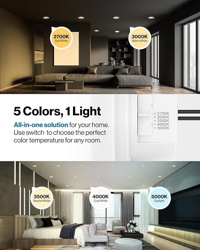 Sunco 10 Pack 4 Inch LED Recessed Lights Retrofit, Dimmable Can Lighting, 660 LM, 11W (40W Equivalent), Selectable CCT 2700K/3000K/3500K/4000K/5000K, Smooth Trim, Damp Rated UL