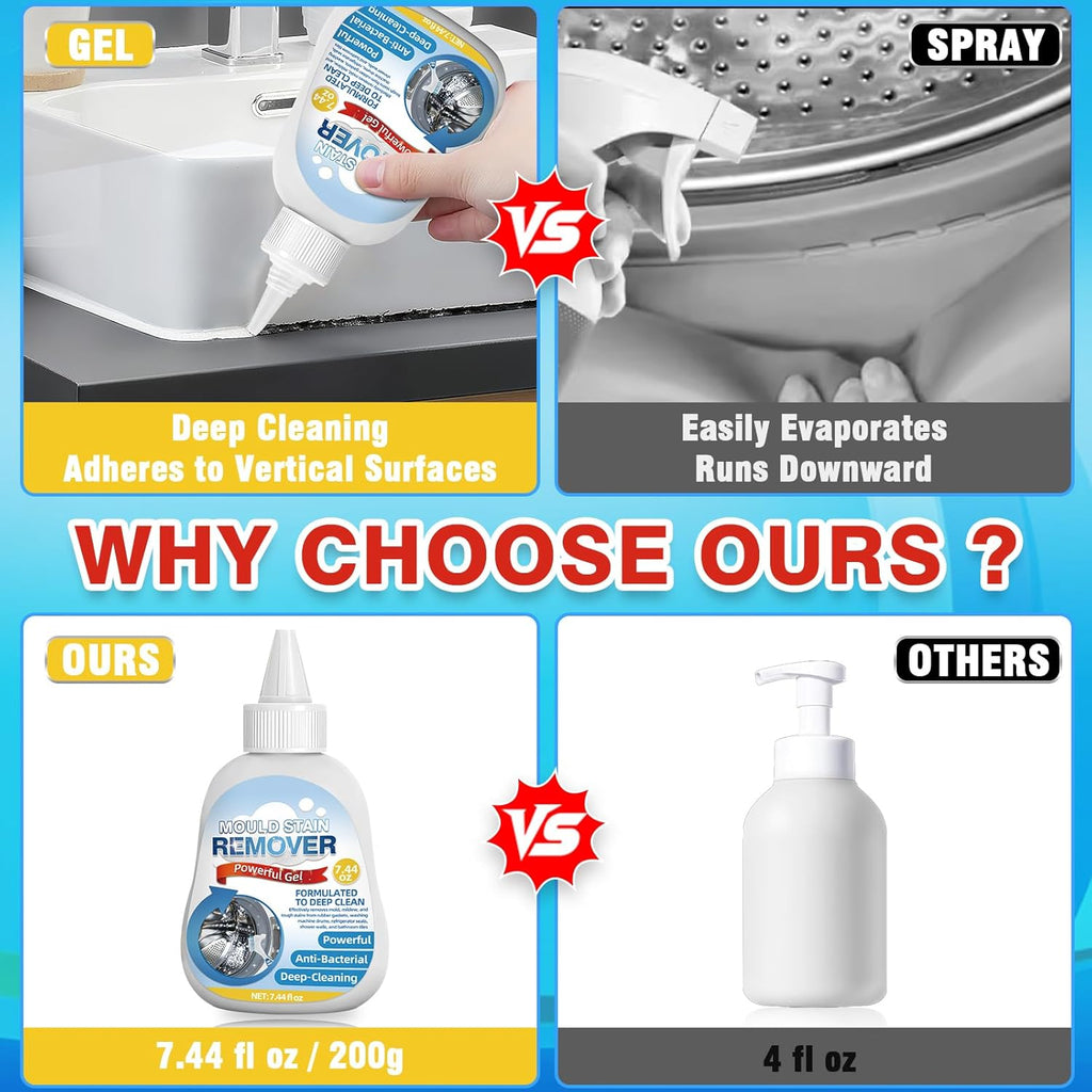 Mold Remover Gel – Effective Washing Machine Cleaner for Gasket, Mold Stain Remover Gel for Bathroom, Grout, Tile, Shower, Sink, Caulk - All-Purpose Household Cleaner Gel