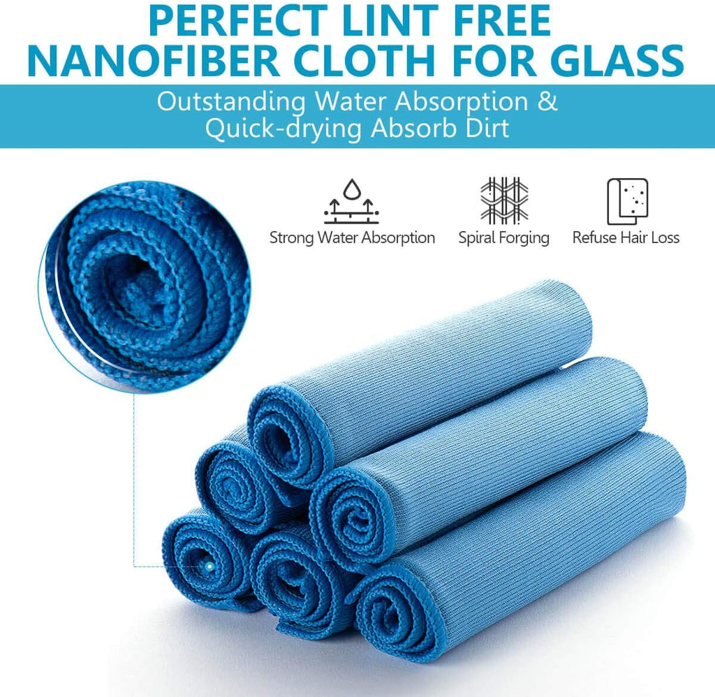 ZHIDIAN Window Glass Microfiber Cleaning Cloth - 8Pack Premium Lint Free Mirrors Polishing Rags, Eye Glasses Shower Glass Cleaner Towels, Wipes for Car Windows, Blue-12x12”