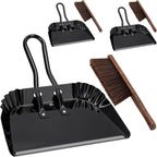 Yangbaga 3pcs Metal Dustpan and Brush Set, 17In Extra Large Handheld Dust Pan and Wood Broom,Heavy-Duty Dust Pans Metal Edge Flat Against Floor for Patio/Pet/Car/Outdoor