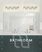 4-Light Bathroom Light Fixtures, Brushed Nickel Vanity Light with Cylinder Clear Glass Shade, Modern Vanity Lighting Fixtures Over Mirror, VL143-BN-4