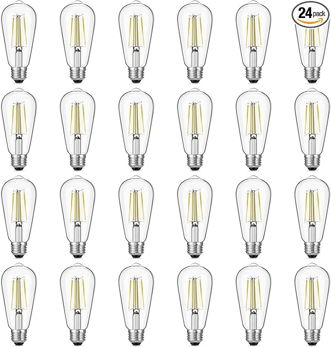 Dimmable Vintage LED Edison Bulb 60W Equivalent, 6W 750Lumens Edison Light Bulbs 5000K Daylight White, ST58 Antique LED Filament Bulb CRI 90+, E26 Medium Base, Clear Glass, Pack of 24