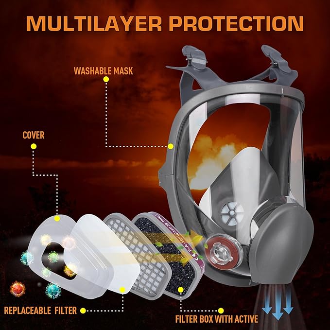 Full Face Reusable Respirator Gas Mask with Filter for Chemical Painting Dust Epoxy Welding Construction Works