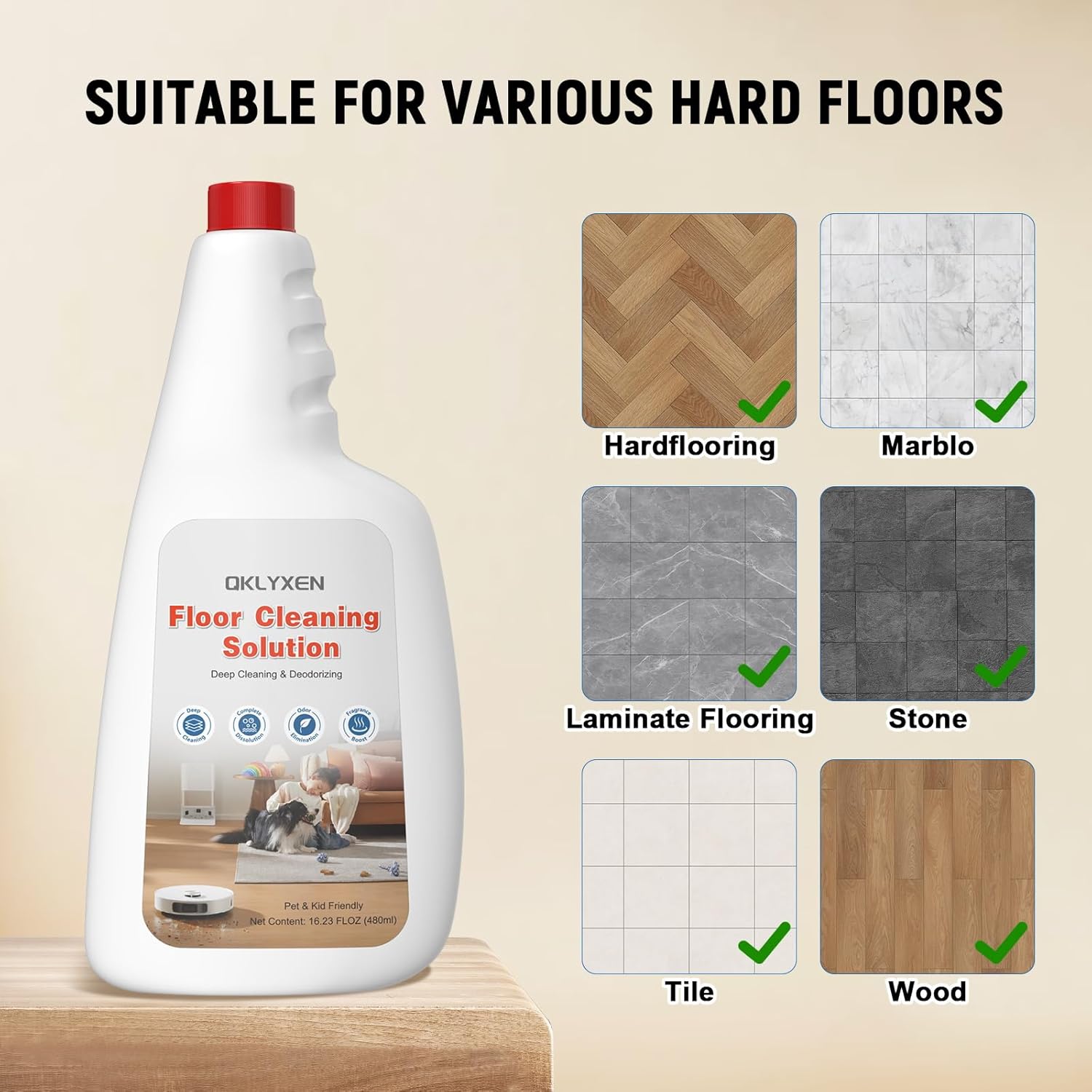 Floor Cleaning Solution Compatible With Roborock Robot Vacuum and Mop Cleaner (Qrevo/Q7/Q10/Saros 10R), Deep Cleans For Multiple Hard Floor, Suitable for All Robot Vacuum With Mopping (Original)