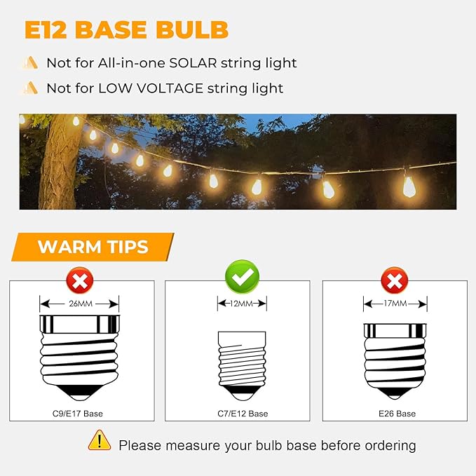 90 Pack ST38 LED Replacement String Light Bulbs, 1Watt Equvanlent to 7Watt Incandescant Bulb, Shatterproof E12 LED Bulb for Outdoor Patio Garden Vintage String Lights, Dimmable, 2700K