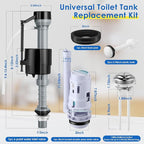 Saillong 1 Pack Universal Toilet Tank Replacement Kit, Include Dual Flush Valve with Push Button, Toilet Fill Valve, Bowl Gasket and Plastic Bolts, Tank Parts Replacement for 2-Piece (3 Inch)