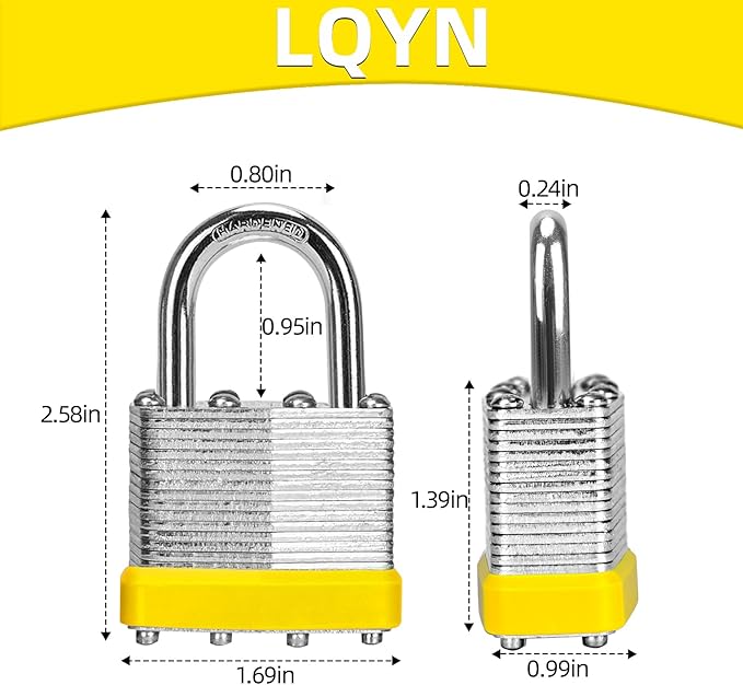 Padlocks with Same Key, LQYN 100 Pcs Laminated Keyed Padlock (1-9/16", 40mm), Keyed Alike Locks, Normal Shackle, for Storage Locker, Hasp Latch, Toolbox, Sheds